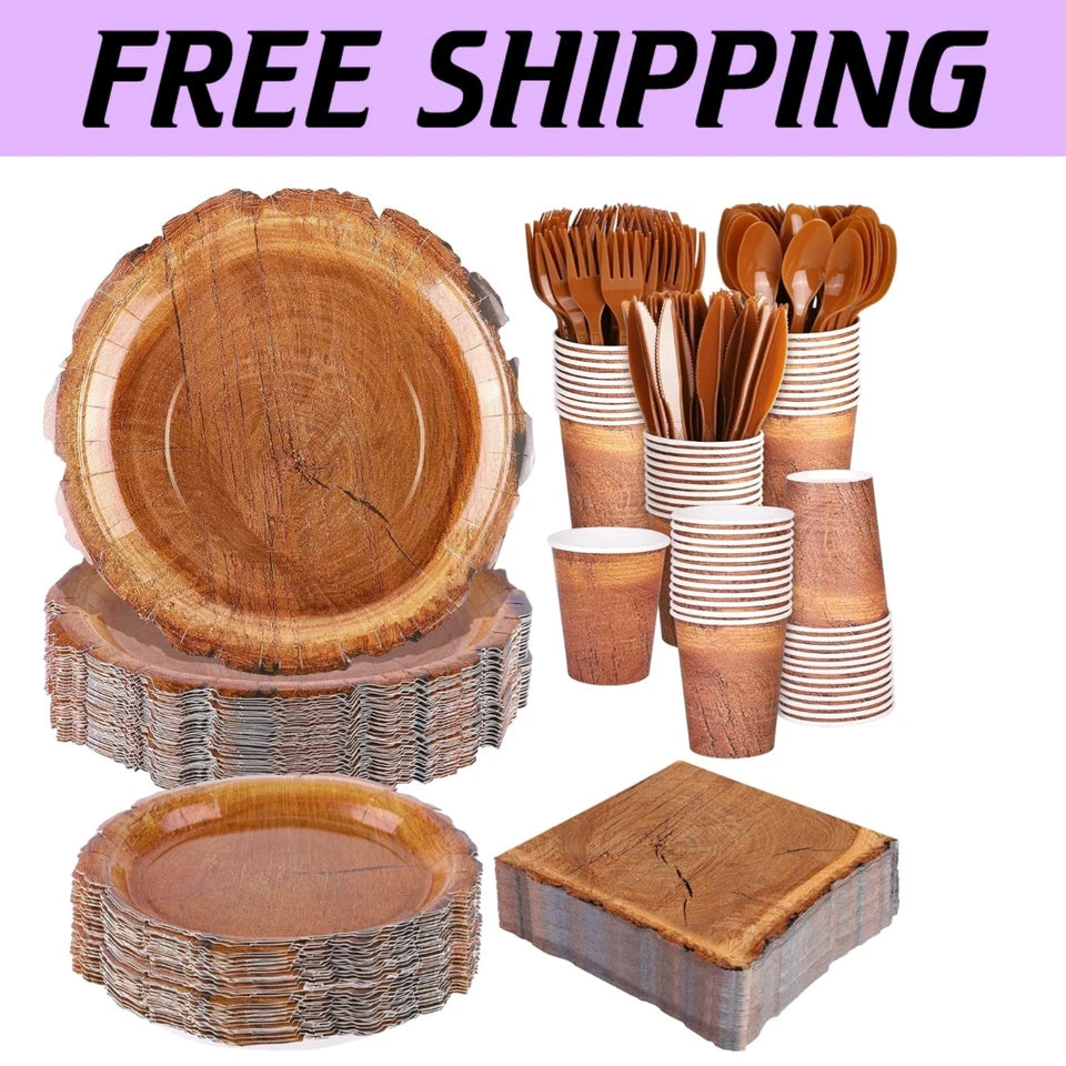 Nature-Inspired Disposable Tableware Set for Woodland Celebrations – Serves 50